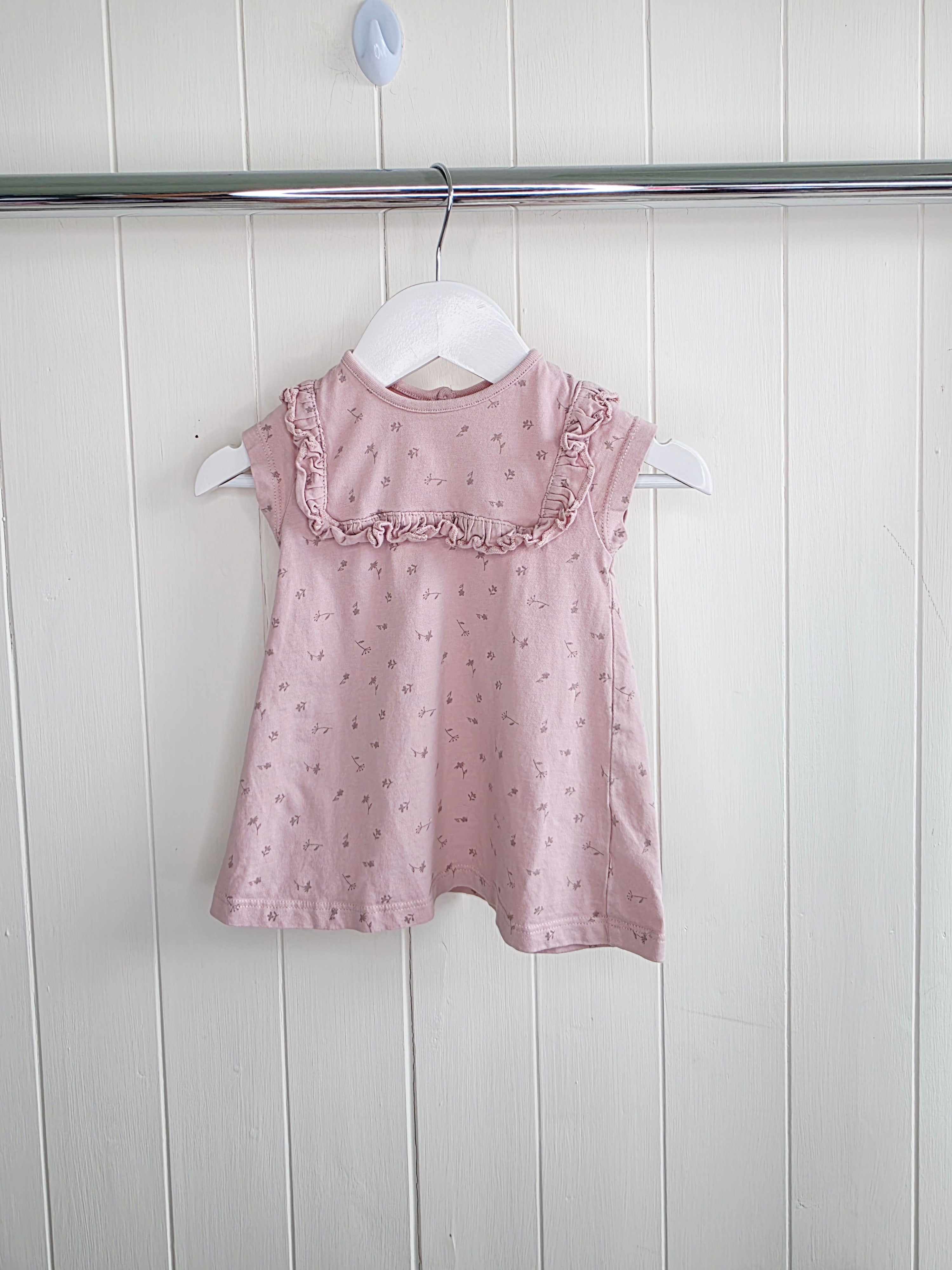 George - 3-6 months girls pink and brown floral short sleeved dress set