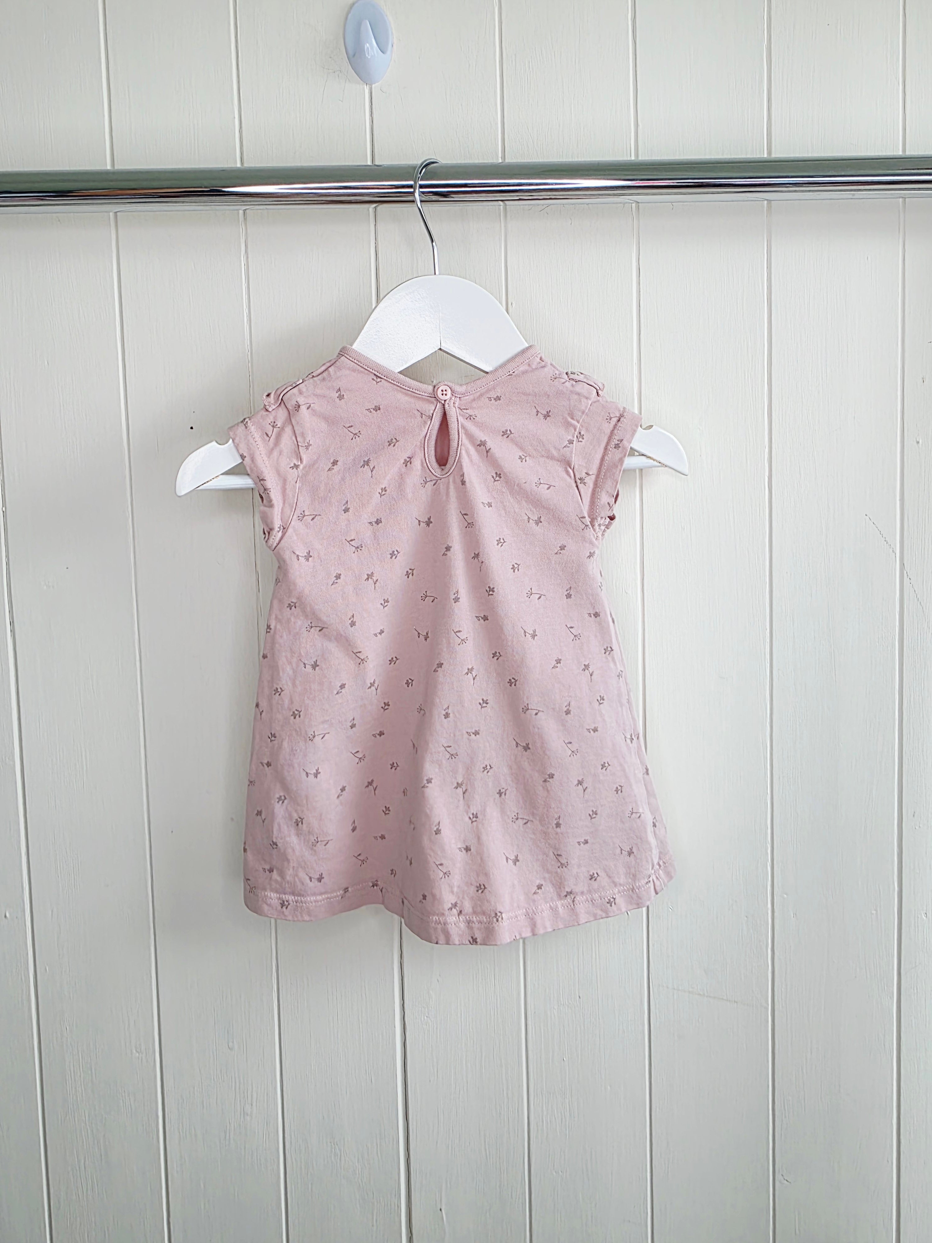 George - 3-6 months girls pink and brown floral short sleeved dress set