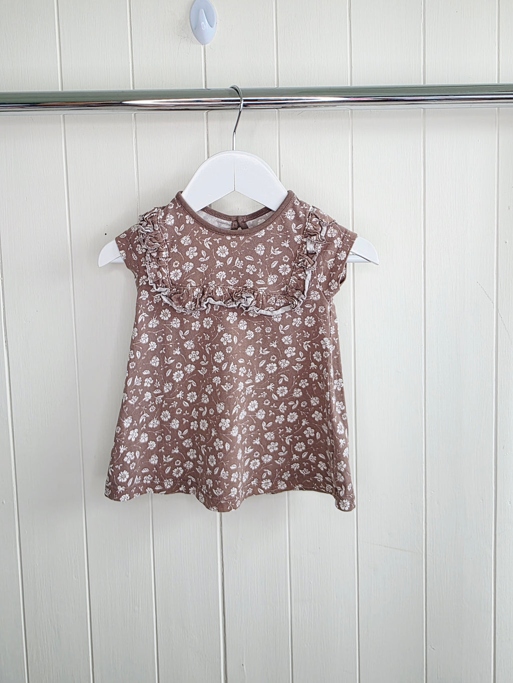 George - 3-6 months girls pink and brown floral short sleeved dress set