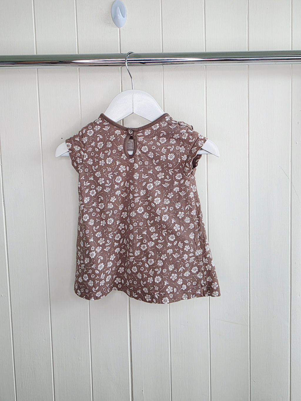 George - 3-6 months girls pink and brown floral short sleeved dress set