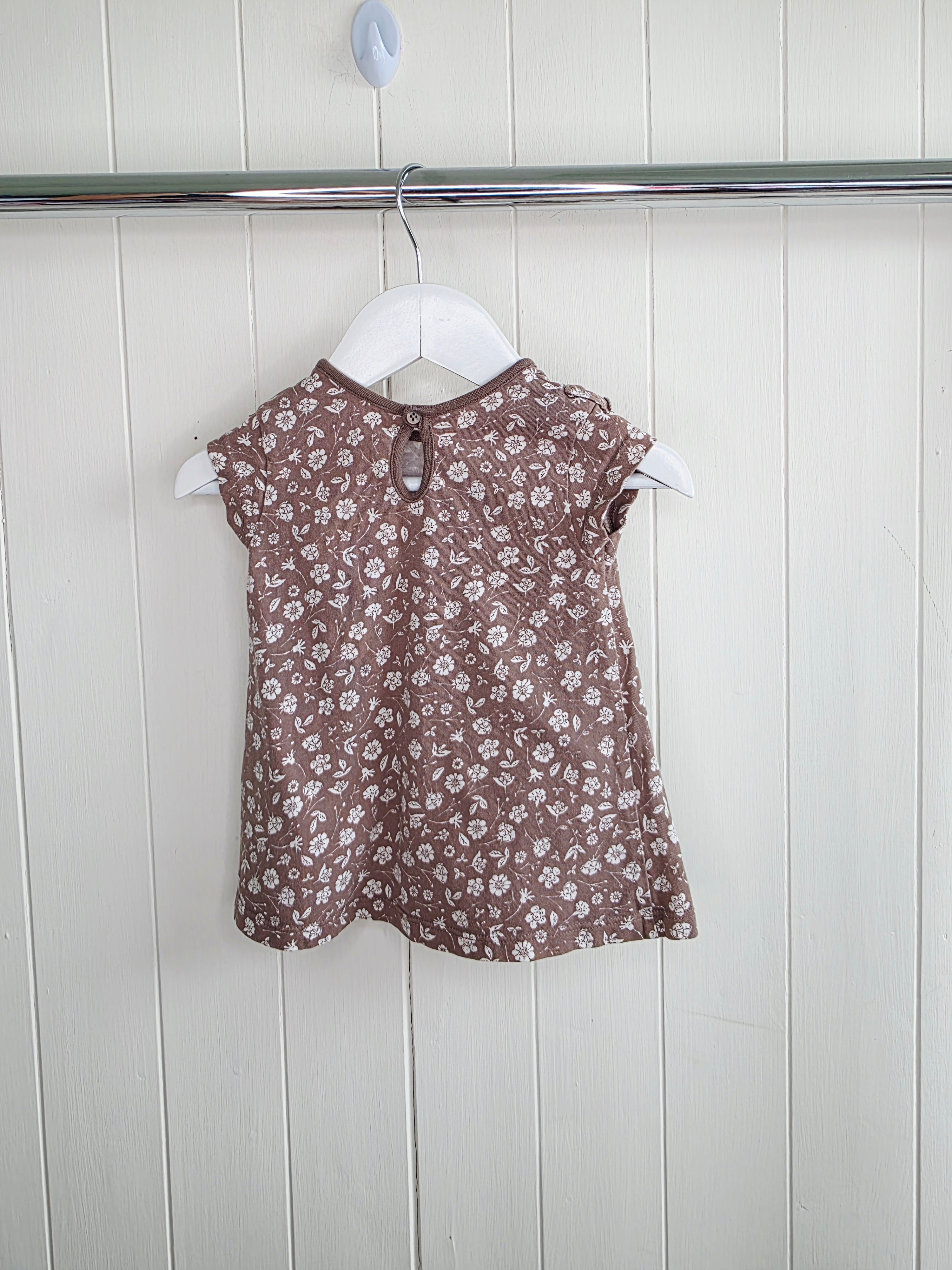 George - 3-6 months girls pink and brown floral short sleeved dress set