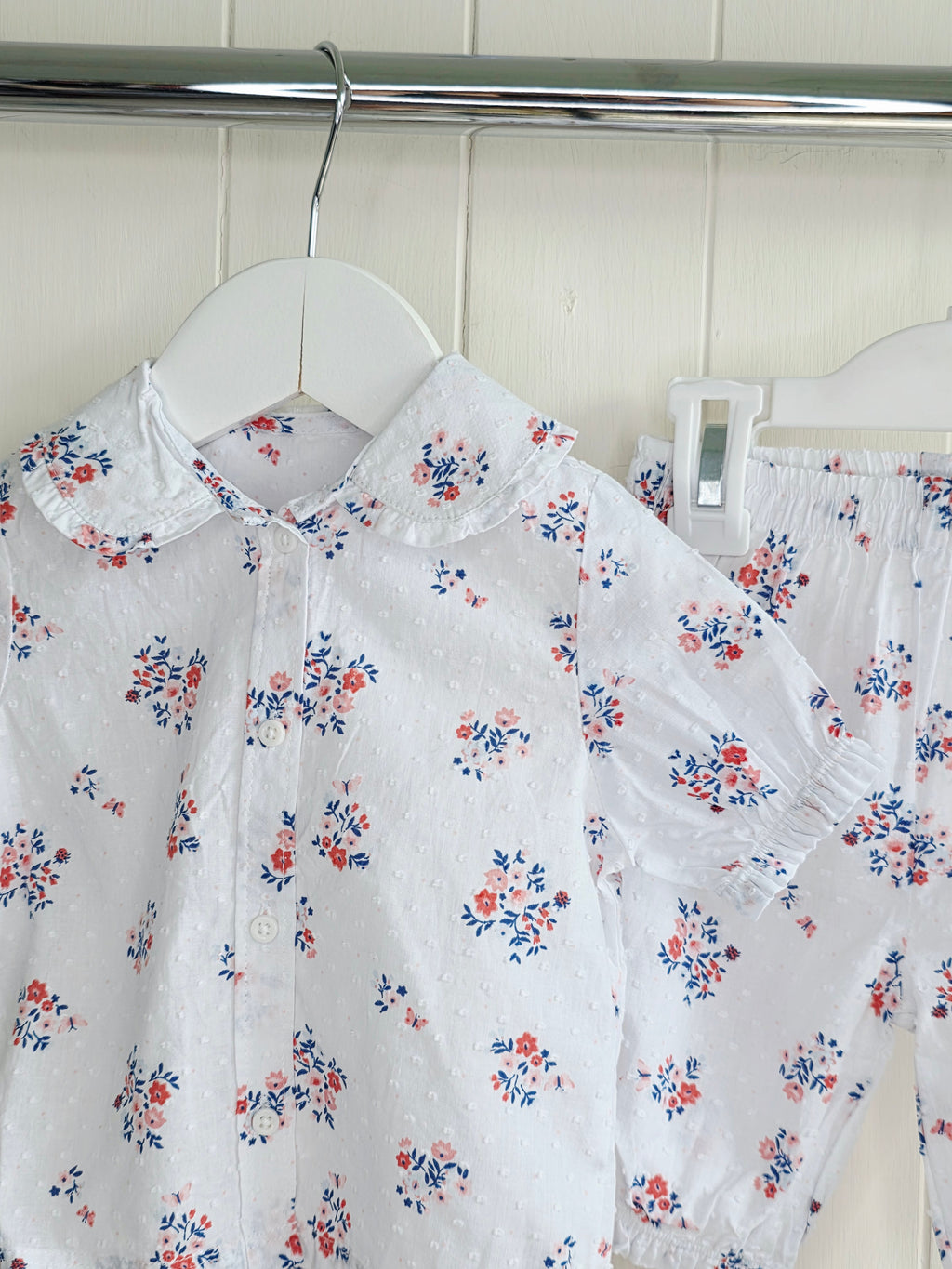 Nutmeg - 3-6 months girls white floral shirt and bottoms set
