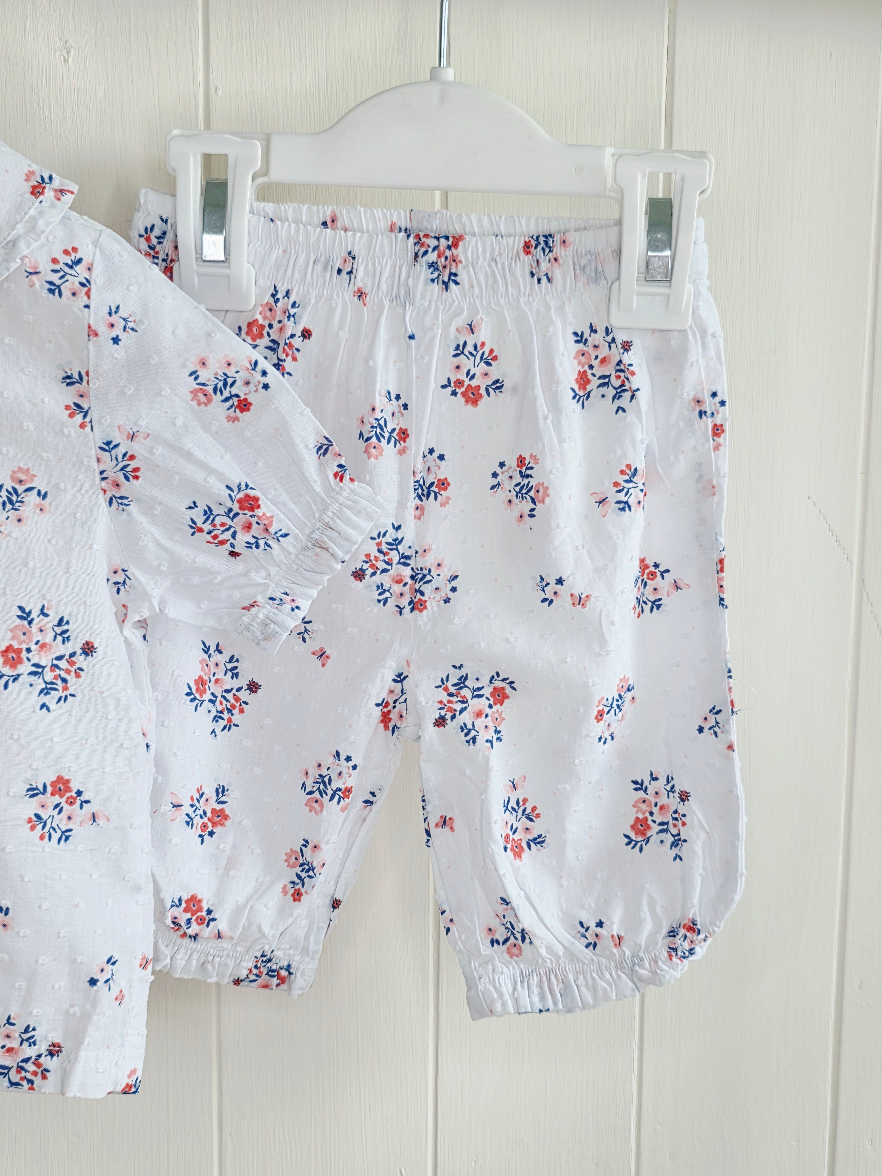Nutmeg - 3-6 months girls white floral shirt and bottoms set