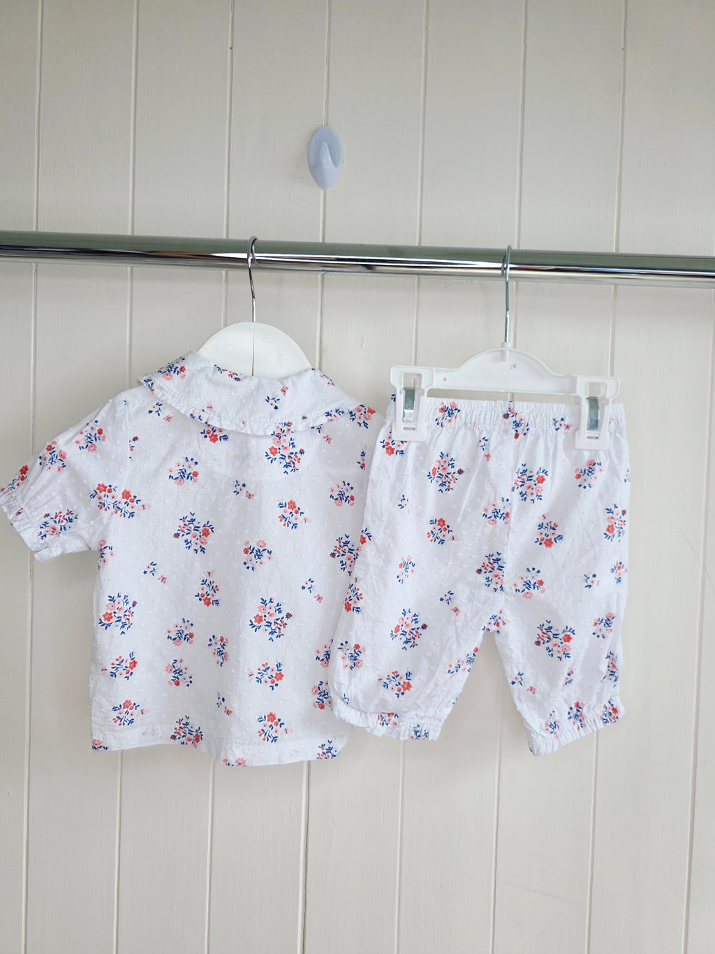 Nutmeg - 3-6 months girls white floral shirt and bottoms set