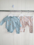 Nutmeg - 3-6 months girls floral and turquoise leggings and bodysuit sets