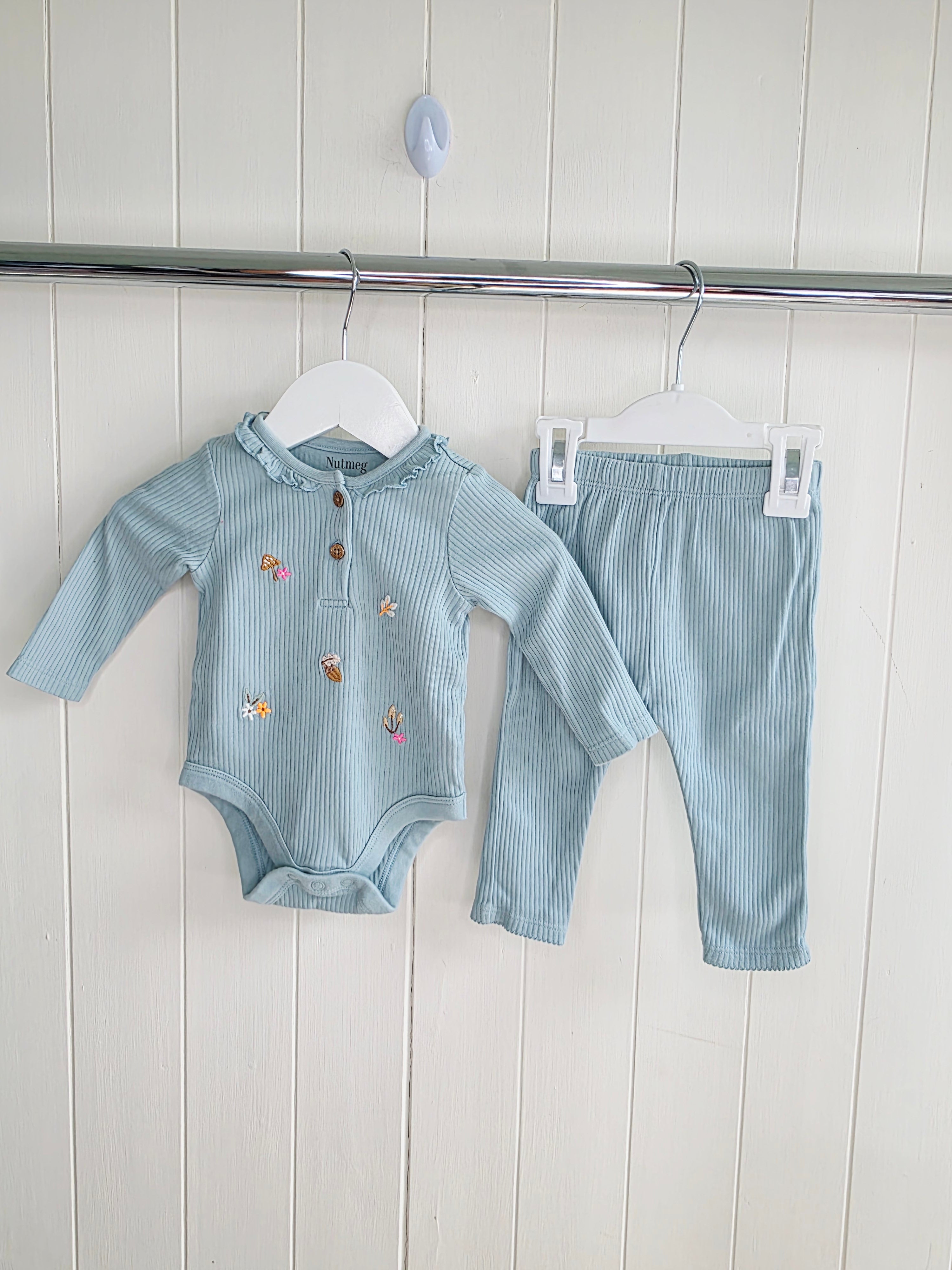 Nutmeg - 3-6 months girls floral and turquoise leggings and bodysuit sets
