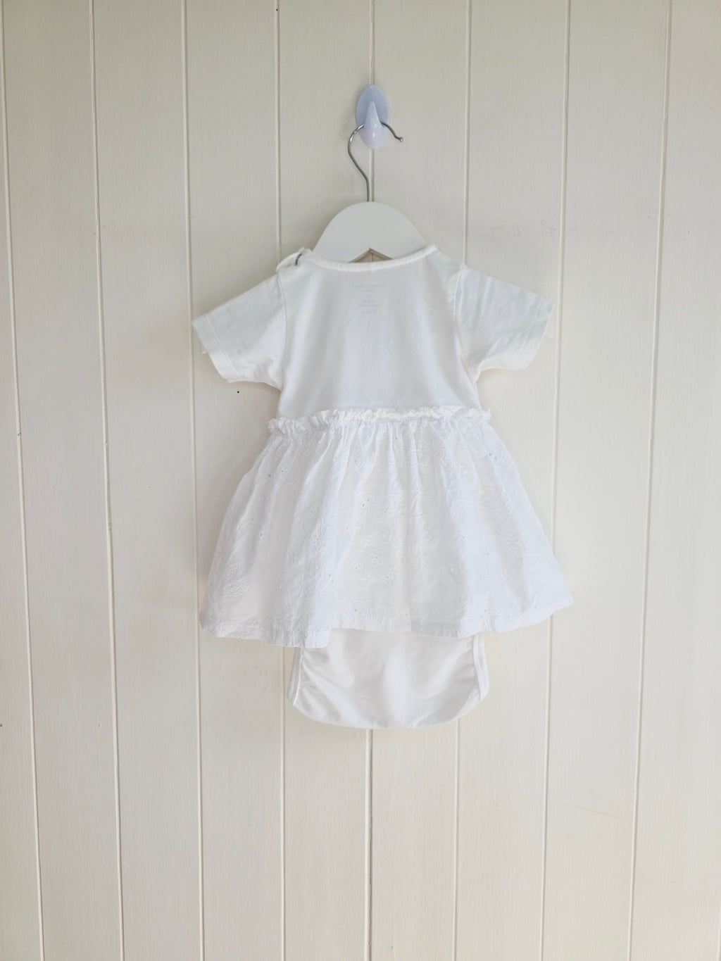 Polarn O. Pyret - 4-6 months girls white bodysuit dress featuring broiderie anglaise