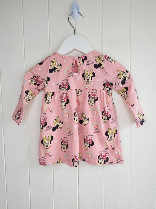 Disney Minnie Mouse - 3-6 months girls pink long sleeve dress featuring all over Minnie print