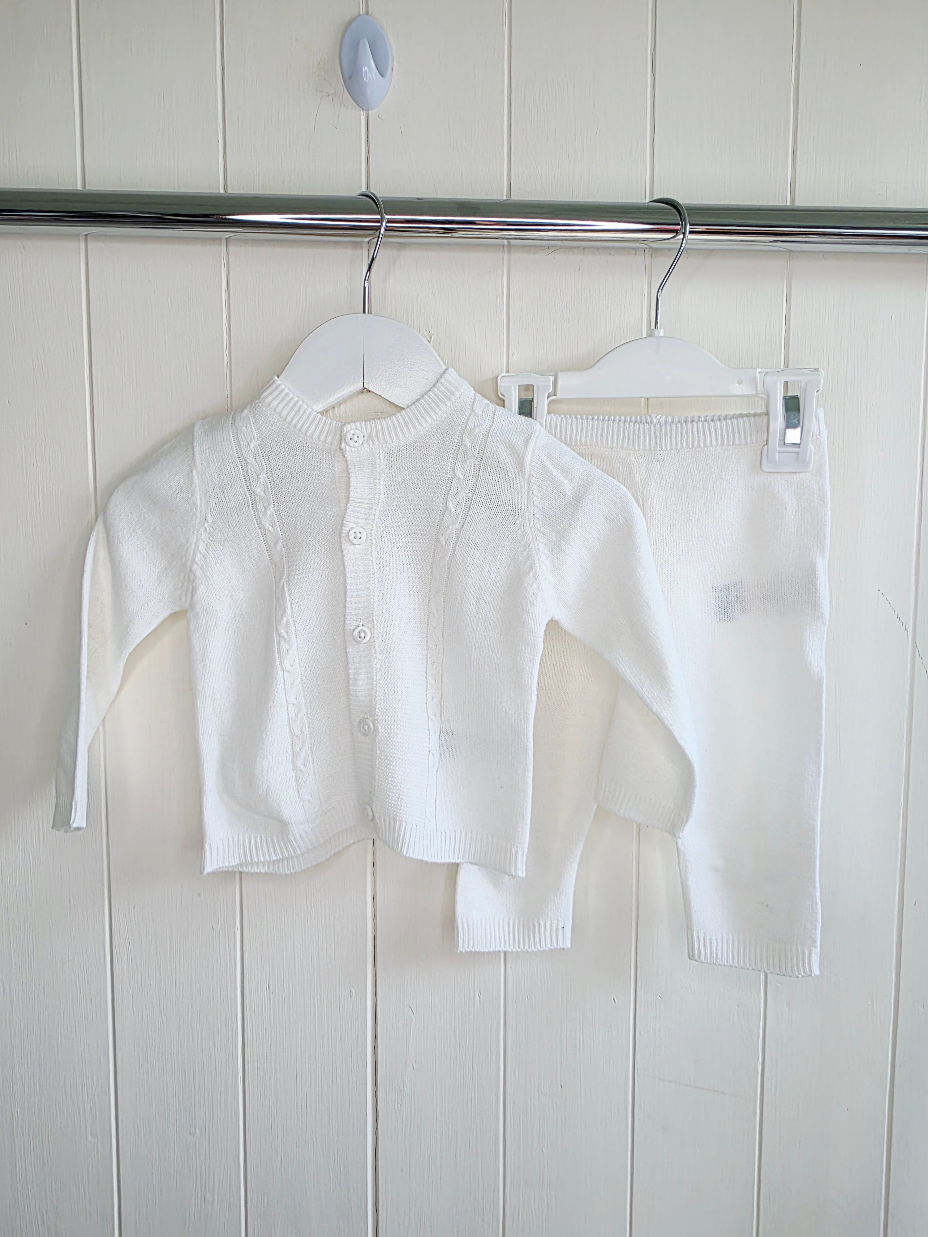 Rock A Bye Baby Boutique - 3-6 months girls knit white cardigan and bottom set