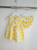Mayoral 3-6 months girls yellow and white checkered dress with bloomers set