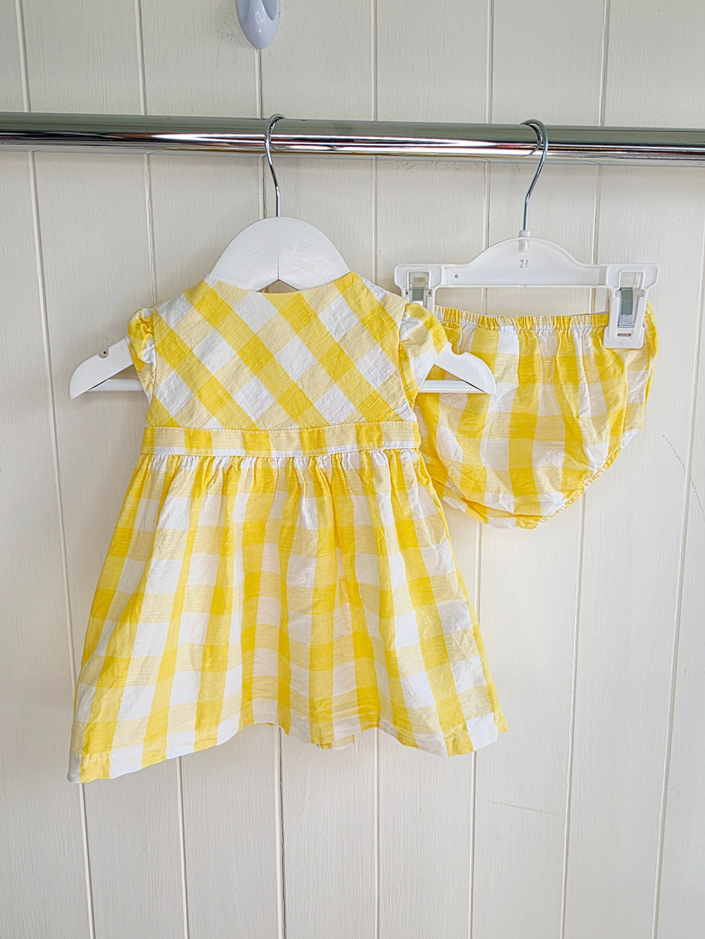 Mayoral 3-6 months girls yellow and white checkered dress with bloomers set