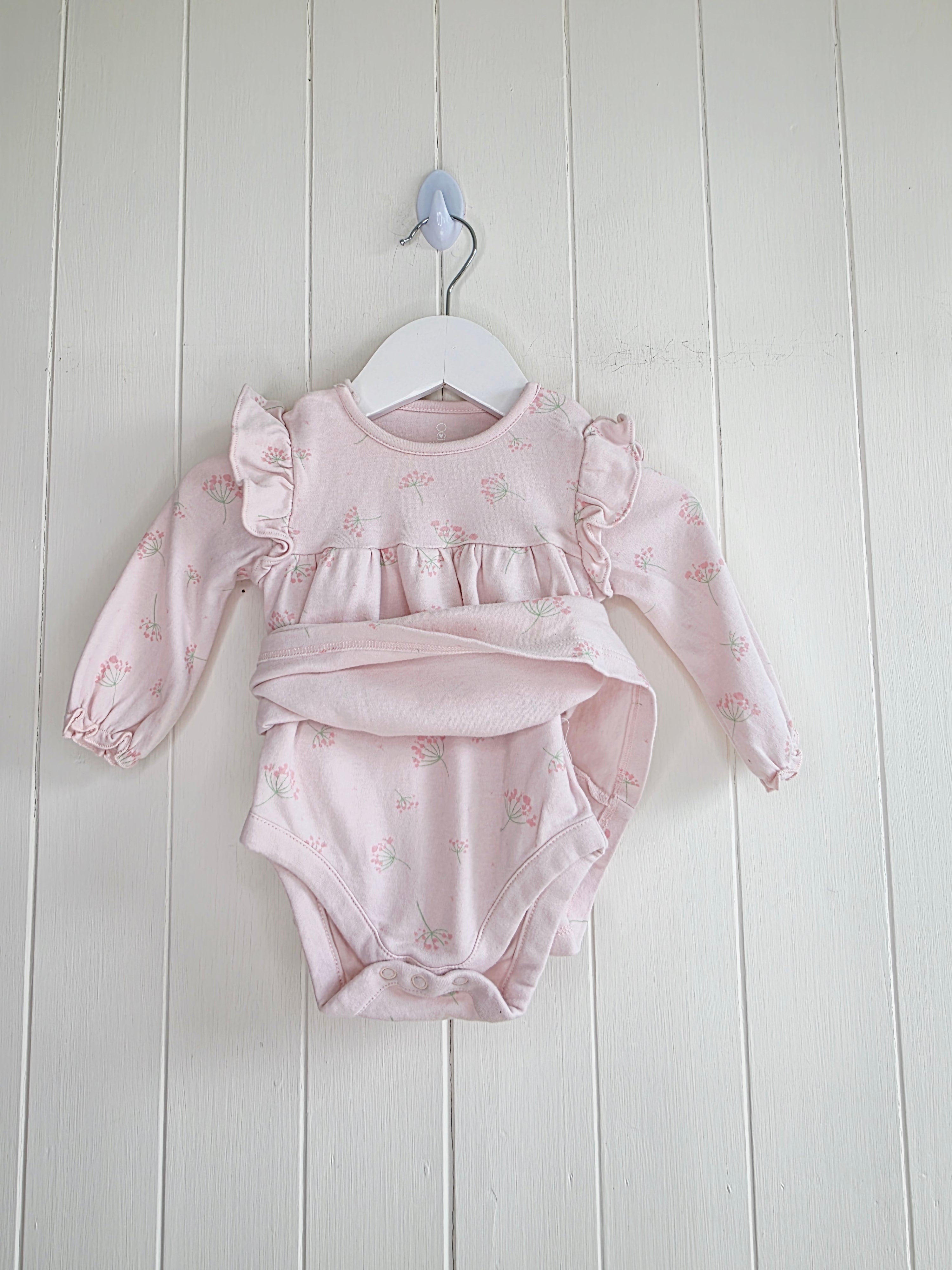 Mothercare - 3-6 months girls pink bodysuit dress featuring floral print