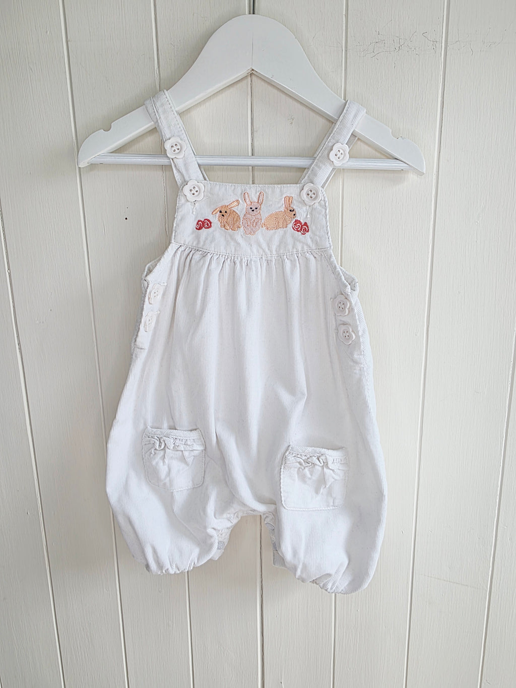 Pumpkin Patch - 3-6 months girls white corduroy romper featuring embroidered