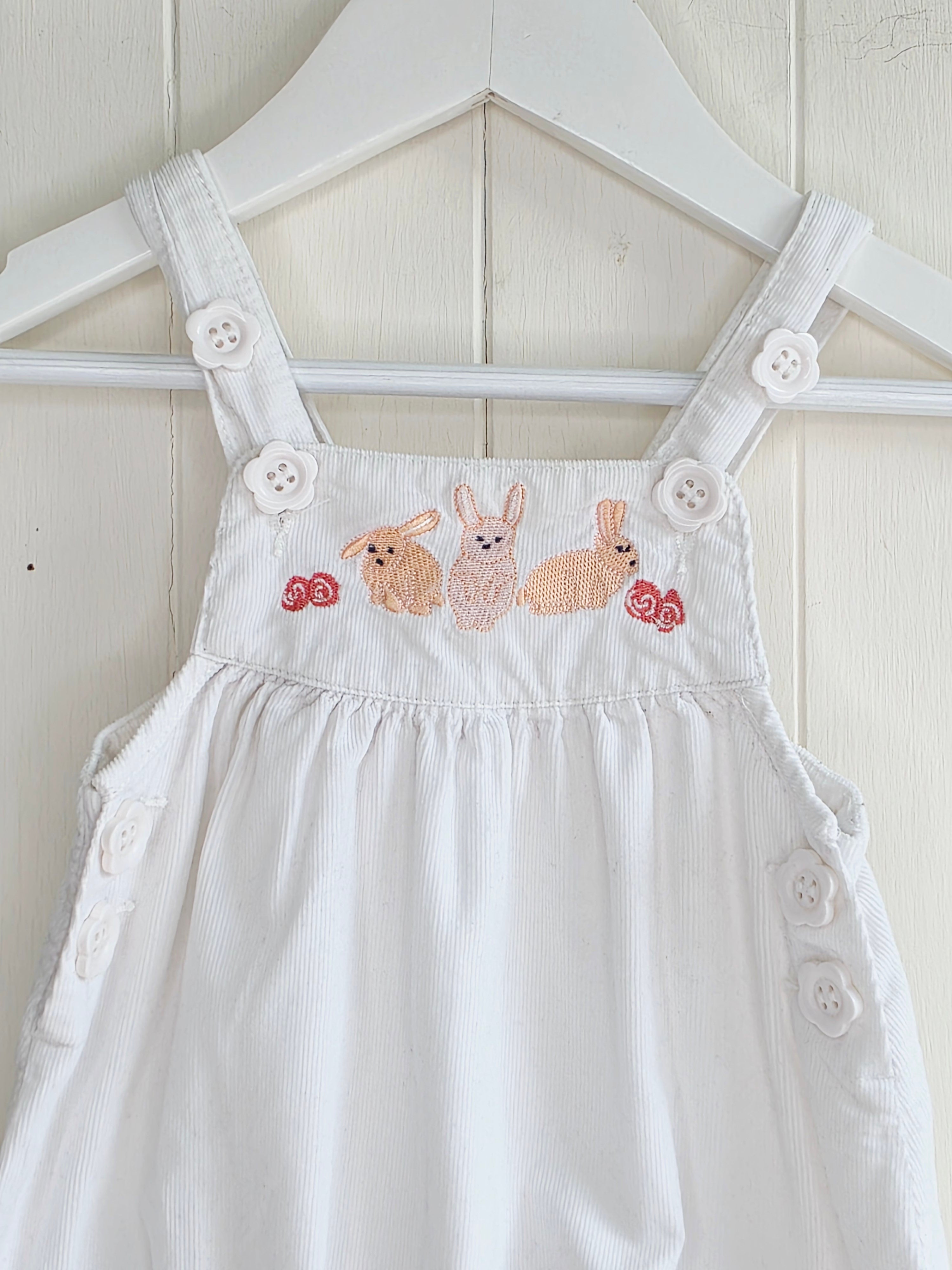 Pumpkin Patch - 3-6 months girls white corduroy romper featuring embroidered
