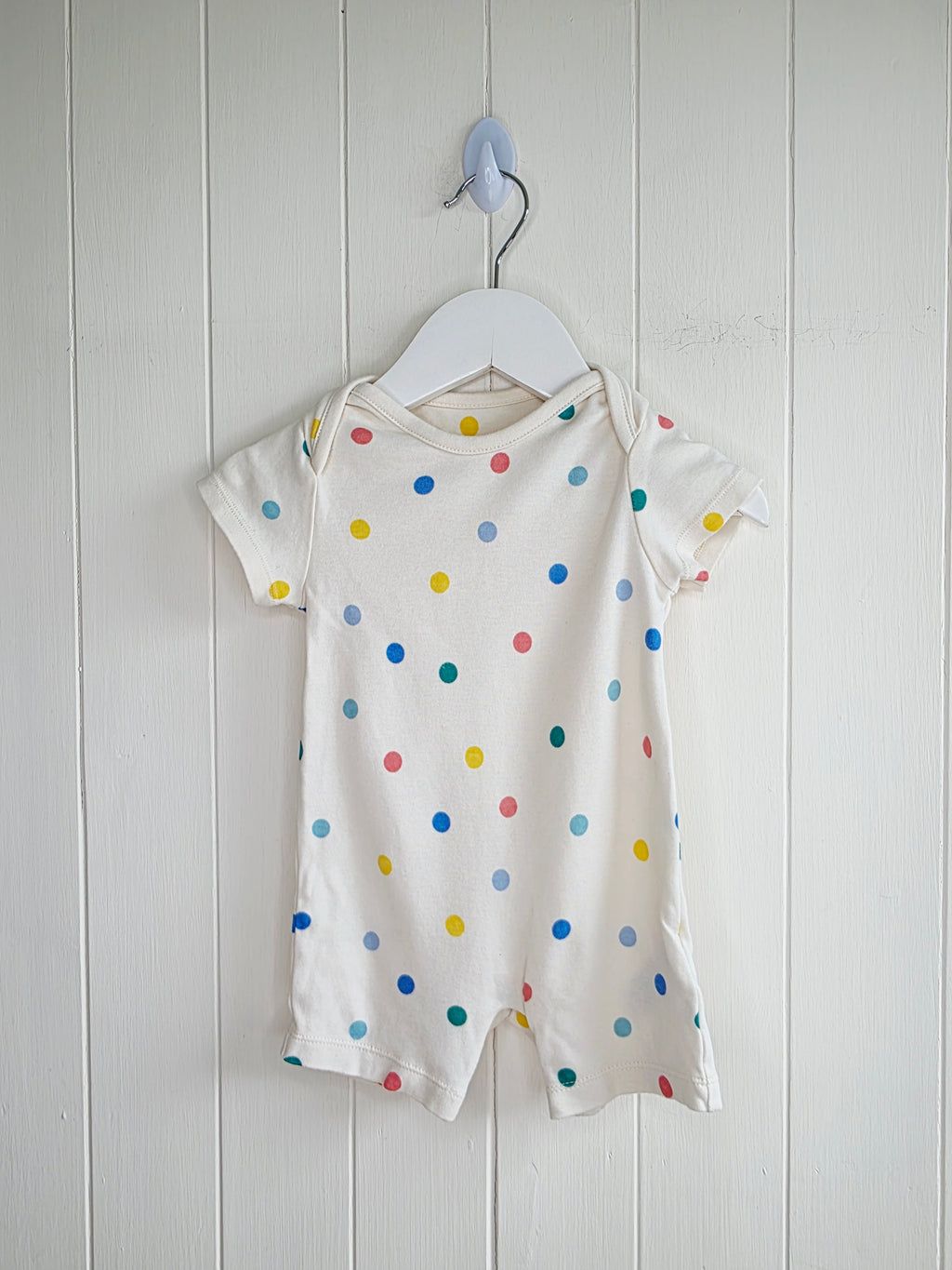 M&S 3-6 months unisex cream romper featuring polka dots