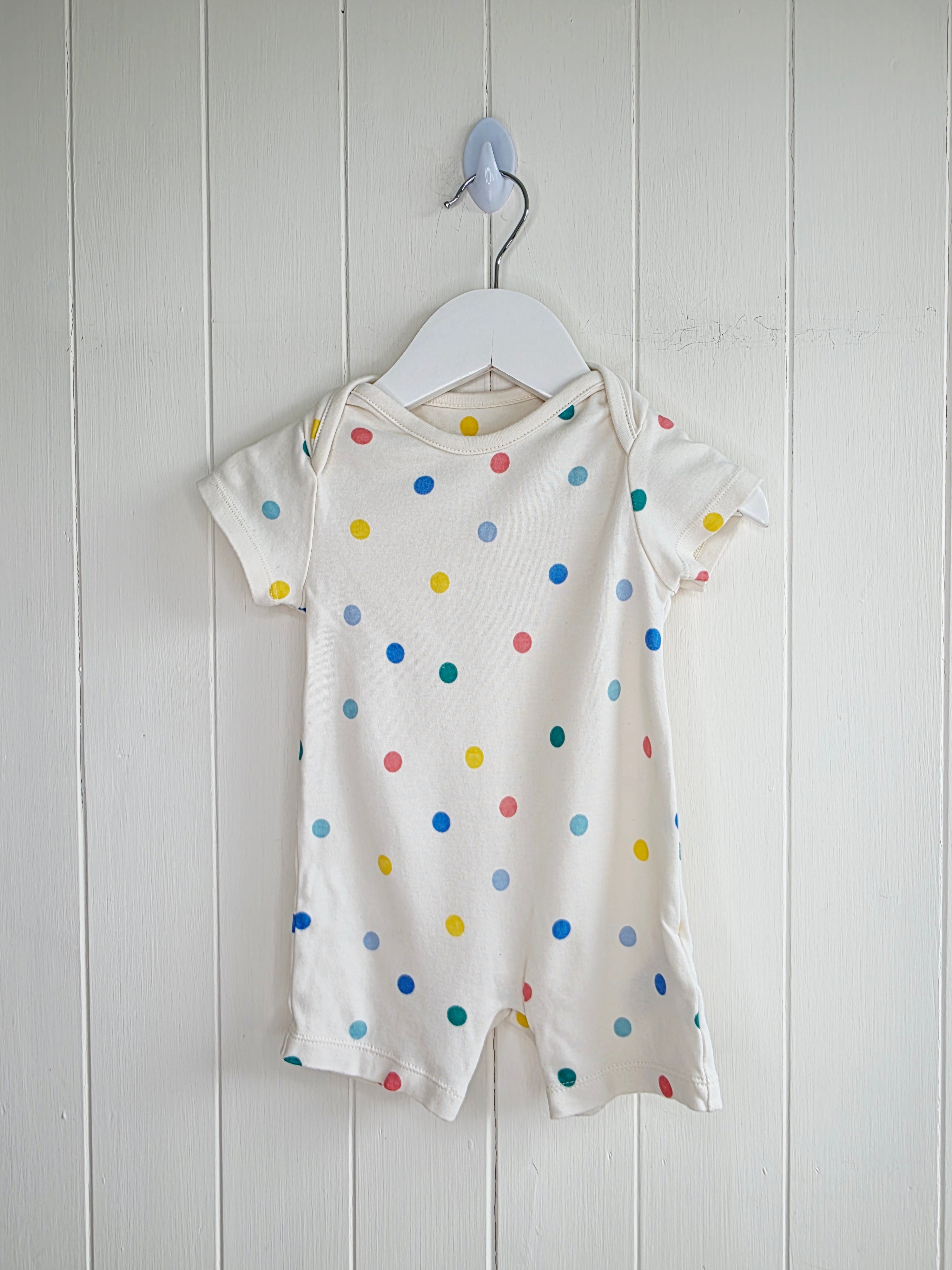 M&S 3-6 months unisex cream romper featuring polka dots