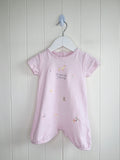 Nutmeg - 3-6 months girls pink romper featuring embroidered animals