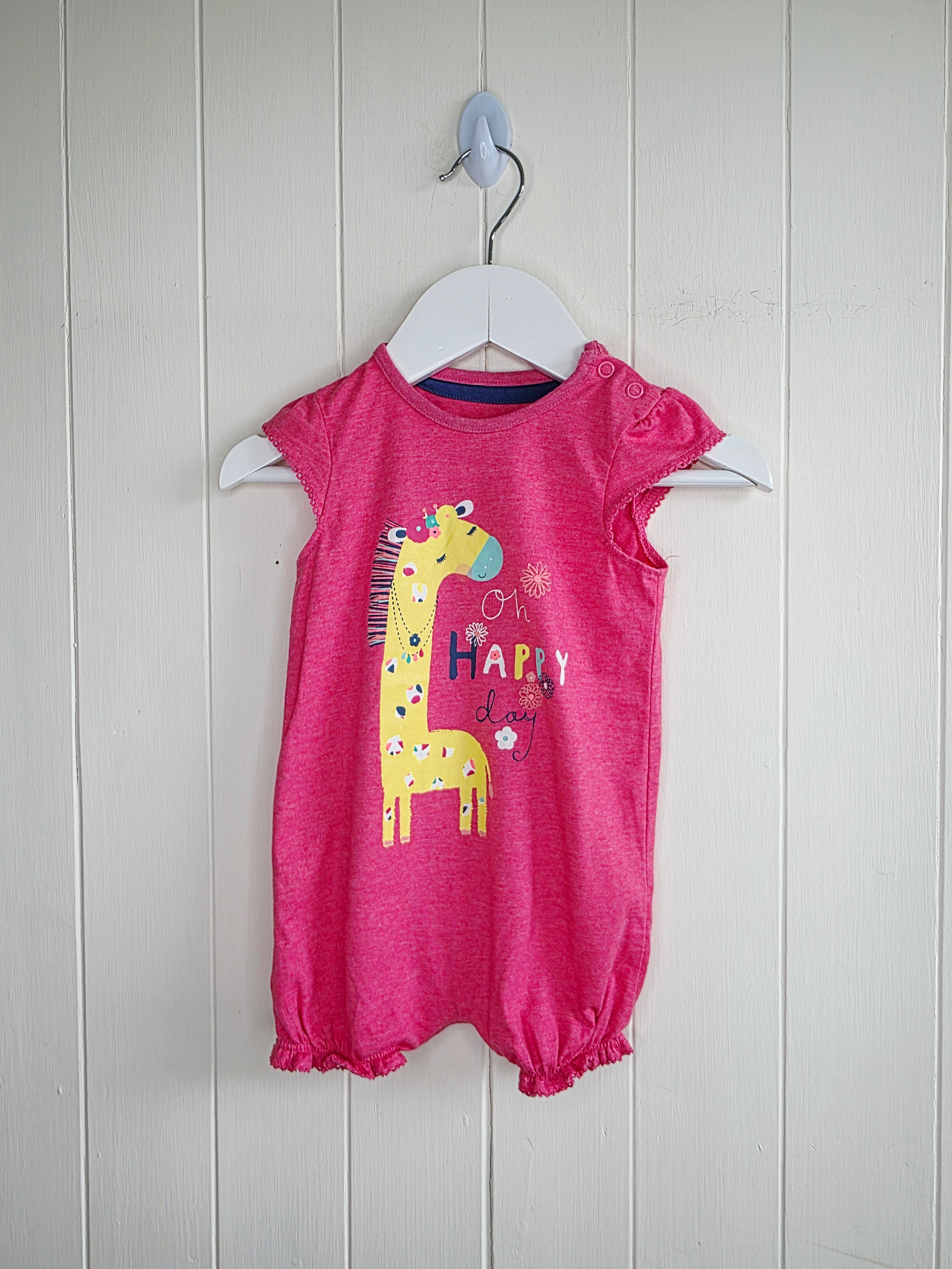 F&F - 3-6 months girls pink romper featuring giraffe print