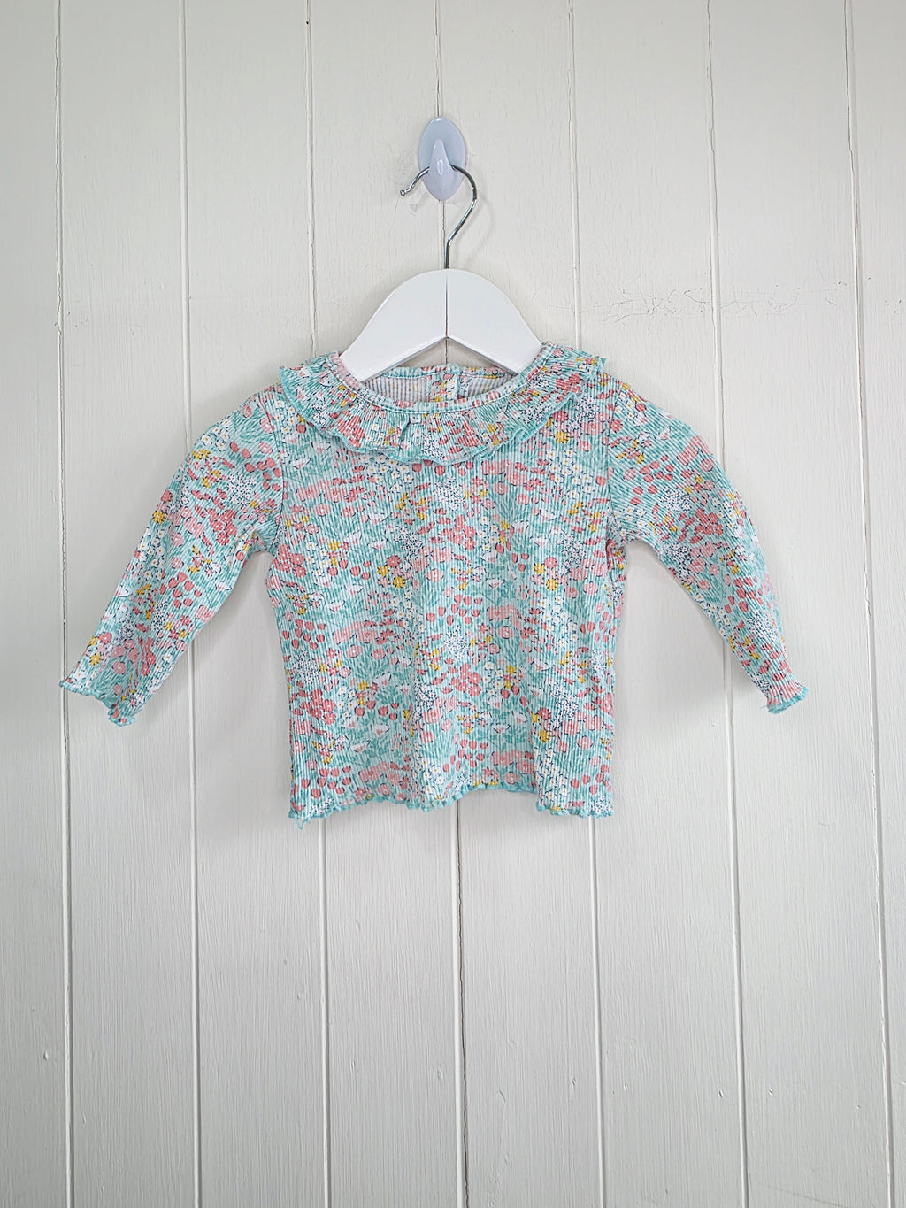 Matalan - 3-6 months girls floral long sleeve top featuring frilly neck line