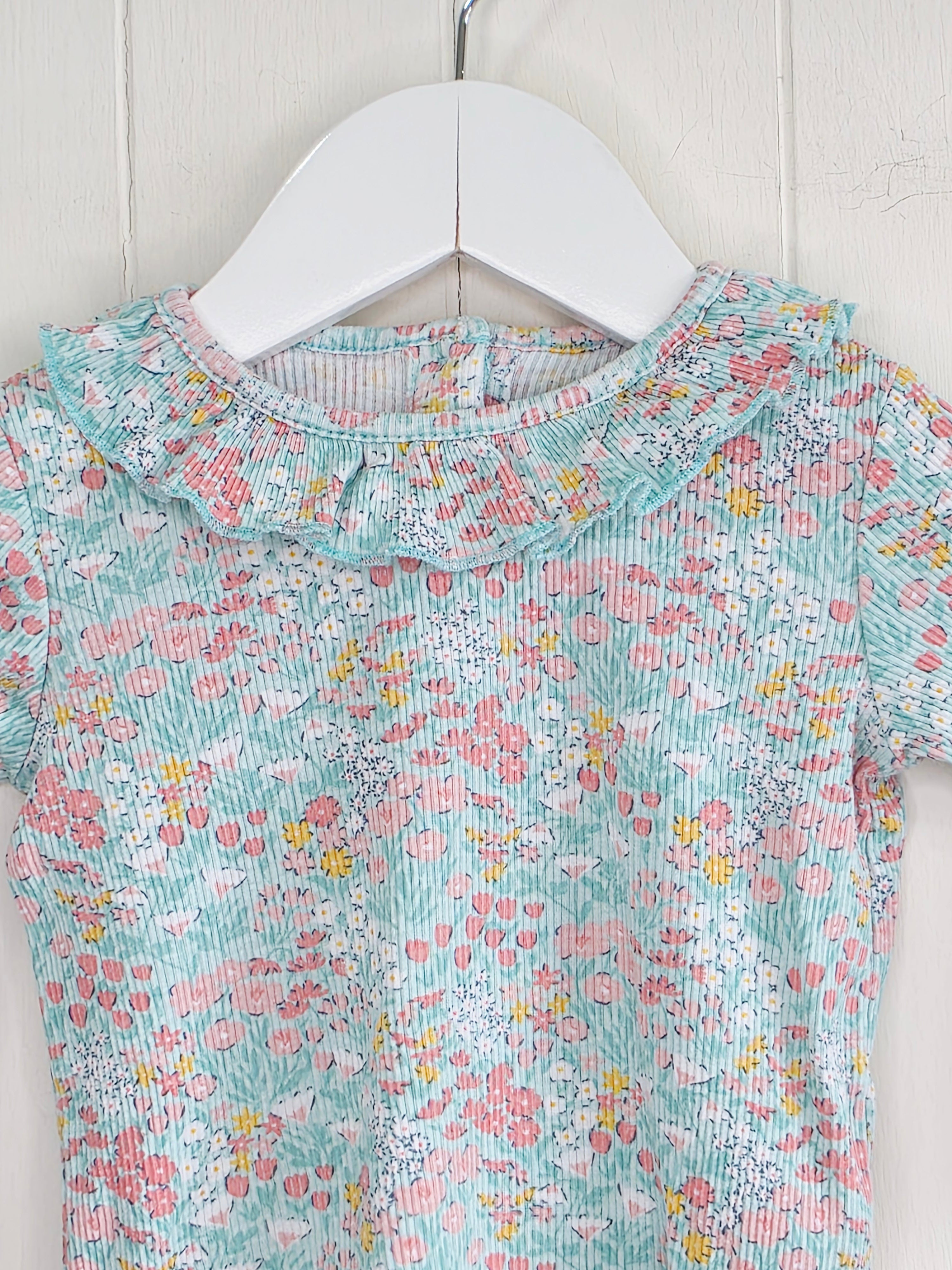 Matalan - 3-6 months girls floral long sleeve top featuring frilly neck line