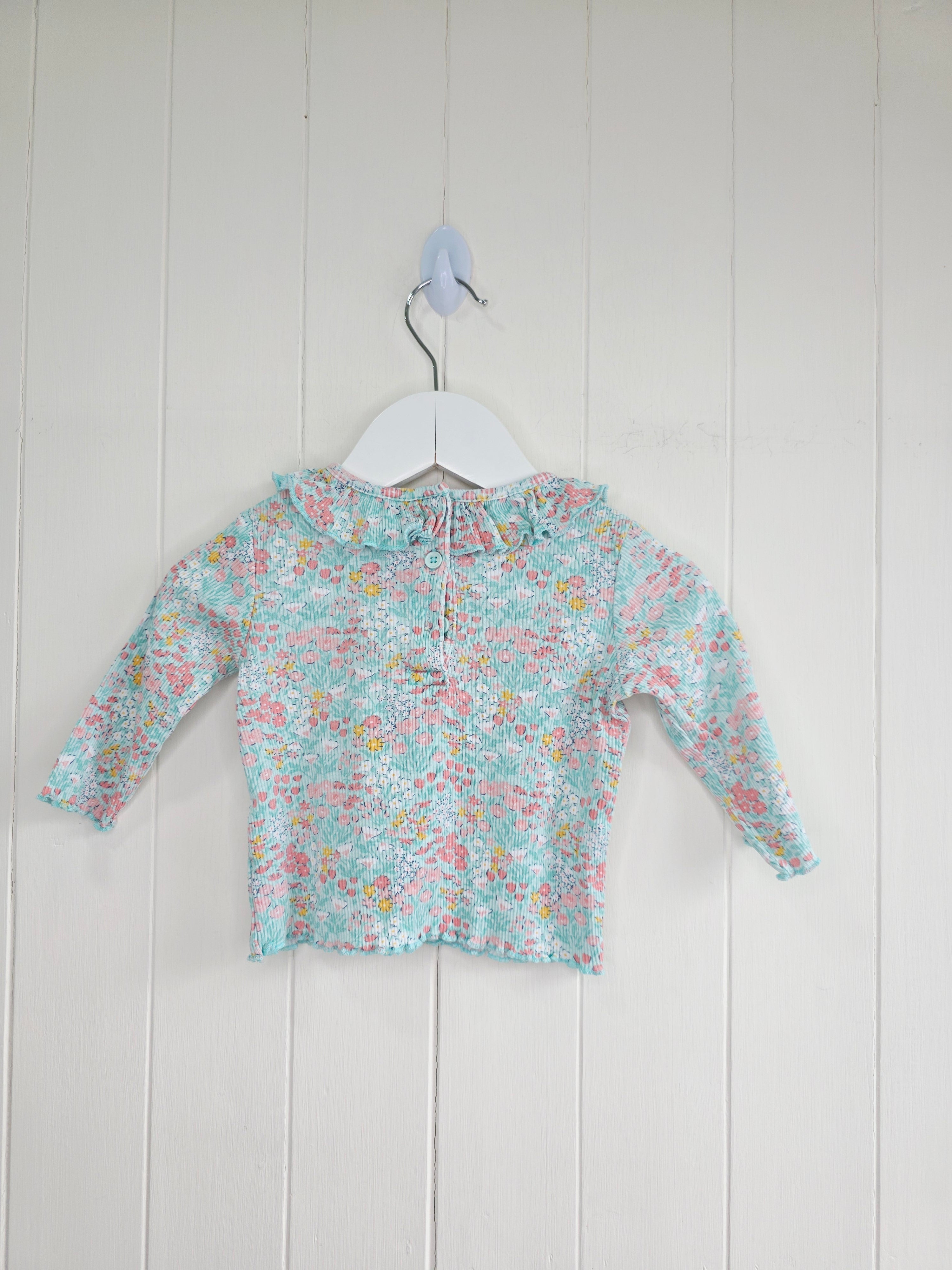 Matalan - 3-6 months girls floral long sleeve top featuring frilly neck line